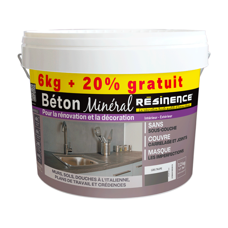 Béton Minéral 6kg + 20% gratuit Gris  taupe